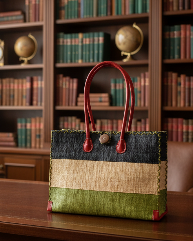Zafran 3 Tone Color Block Raffia Straw Beach Bag - 3 Sizes