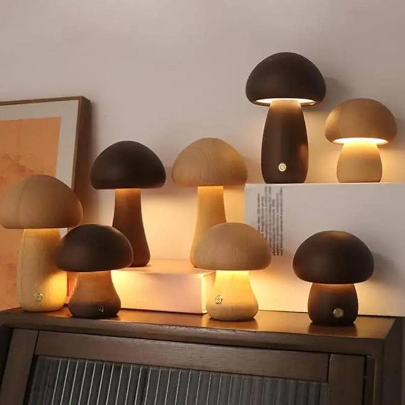 Wooden Mushroom Lamps | Touch Control Lamp | Rechargeable Kiyo Home