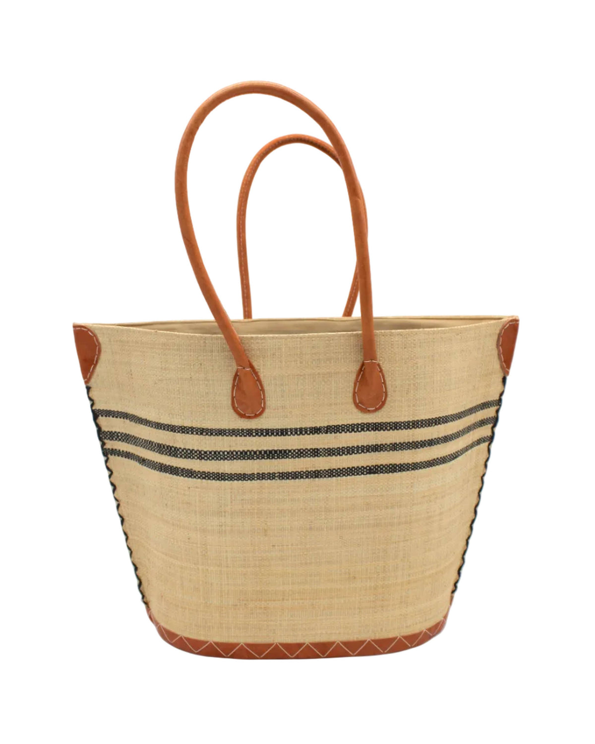 Marina Racing Stripe Small Raffia Straw Tote Bag