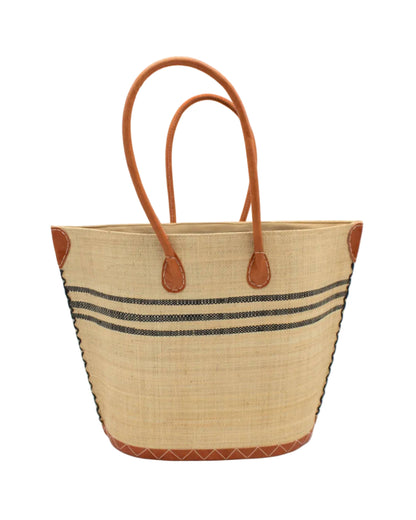 Marina Racing Stripe Small Raffia Straw Tote Bag