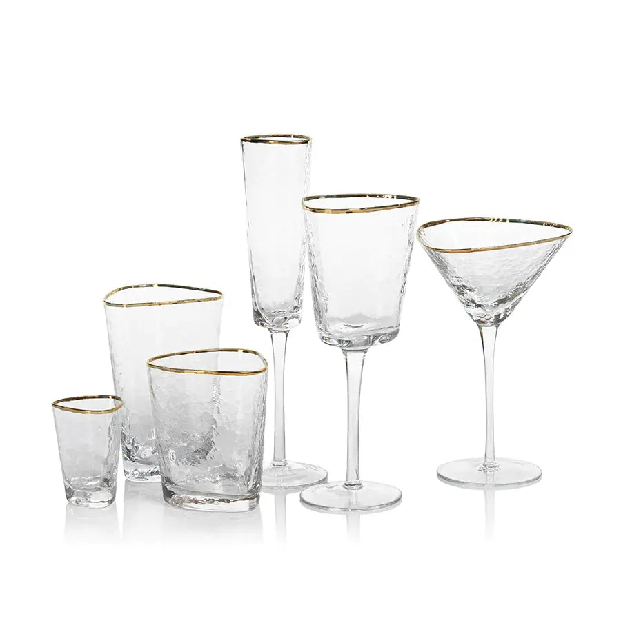 Aperitivo Triangular Double Old Fashioned Glass- Clear and Gold Rim Home Crush