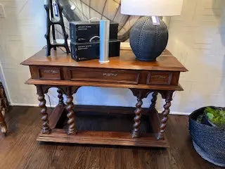 Antique Fruitwood table with 3 drawers with turned legs Home Crush