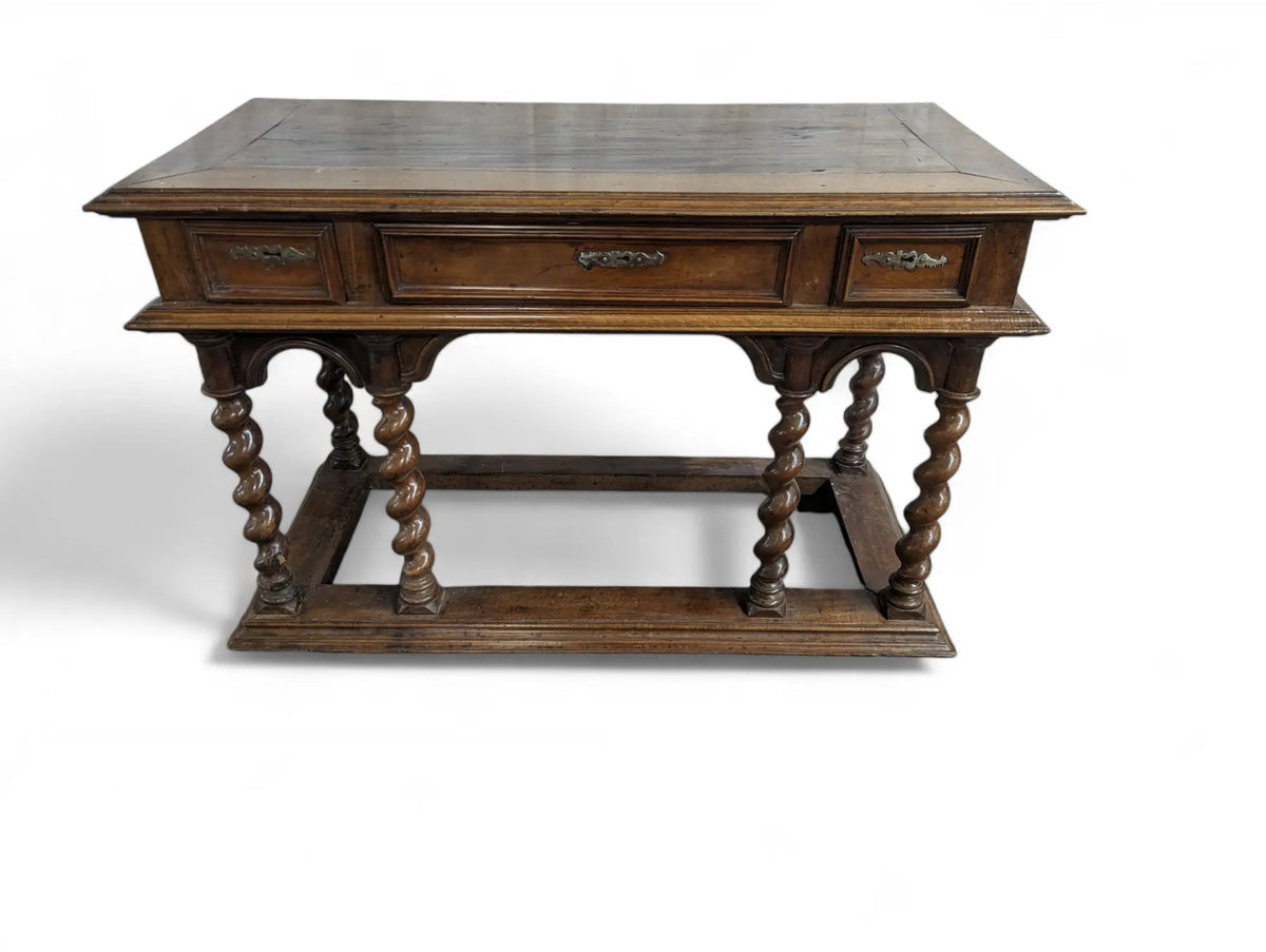 Antique Fruitwood table with 3 drawers with turned legs Home Crush