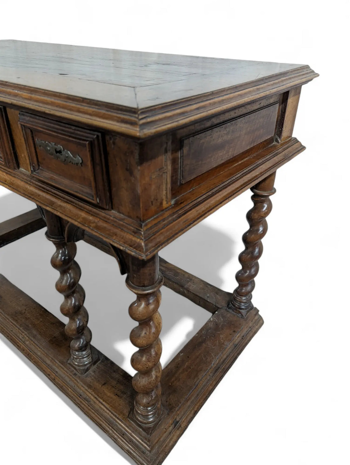 Antique Fruitwood table with 3 drawers with turned legs Home Crush