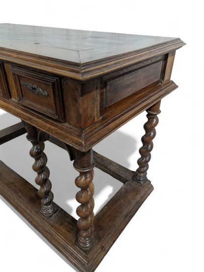 Antique Fruitwood table with 3 drawers with turned legs Home Crush