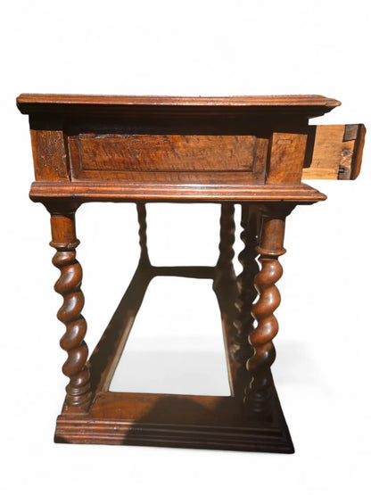 Antique Fruitwood table with 3 drawers with turned legs Home Crush