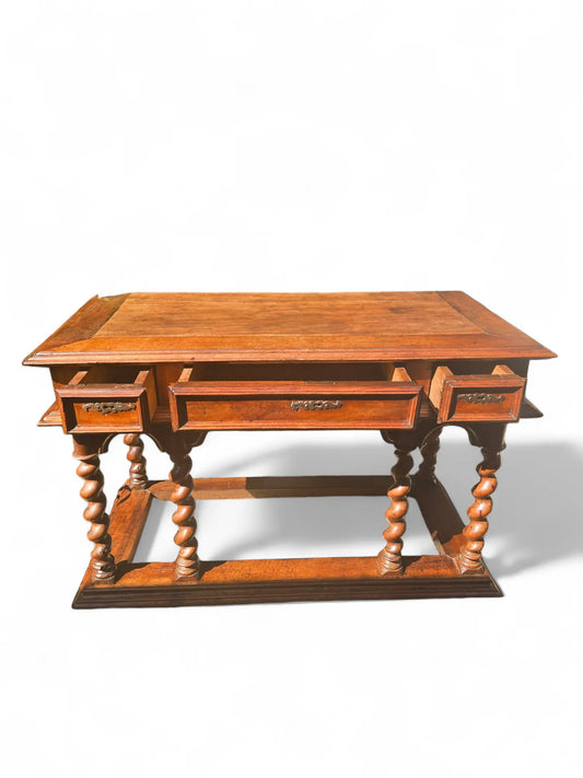 Antique Fruitwood table with 3 drawers with turned legs Home Crush