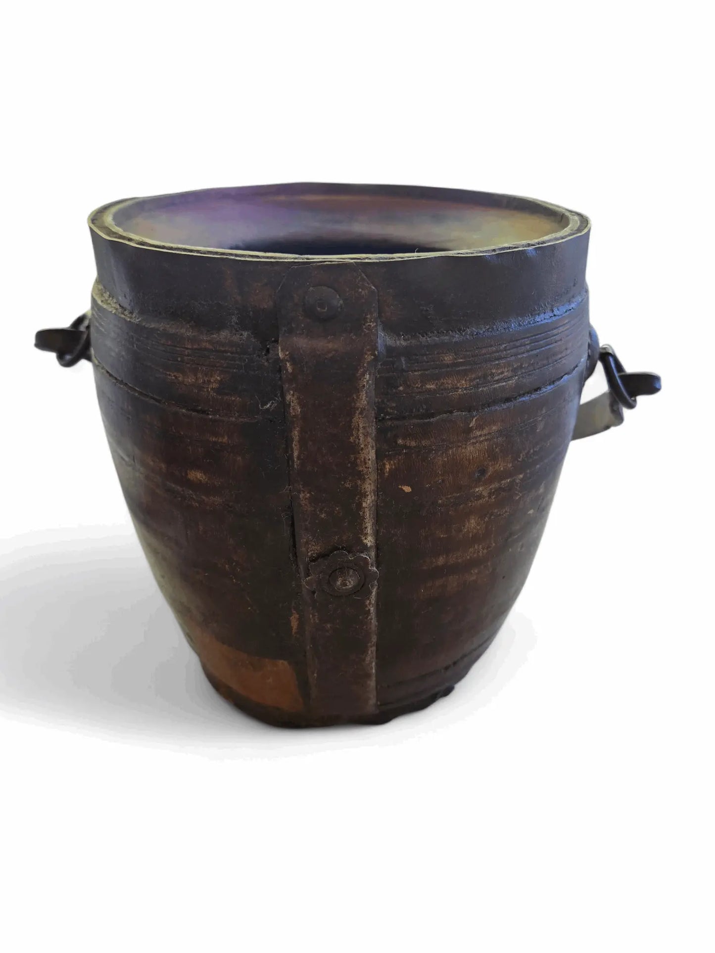 Vintage wood and iron Indian milk jug Medium Home Crush