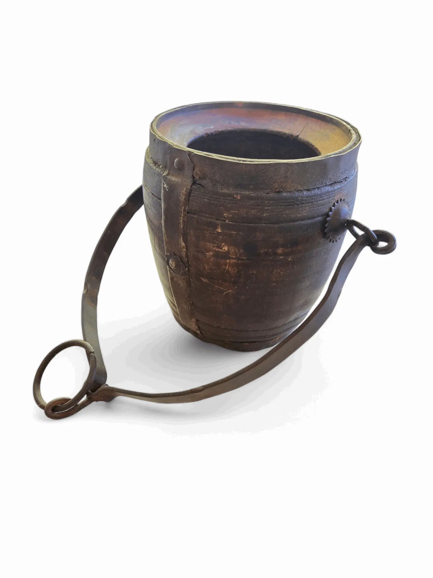 Vintage wood and iron Indian milk jug Medium Home Crush