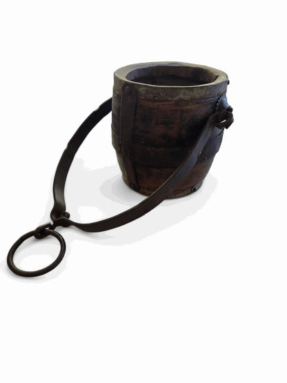Vintage wood and iron Indian milk jug Medium Home Crush