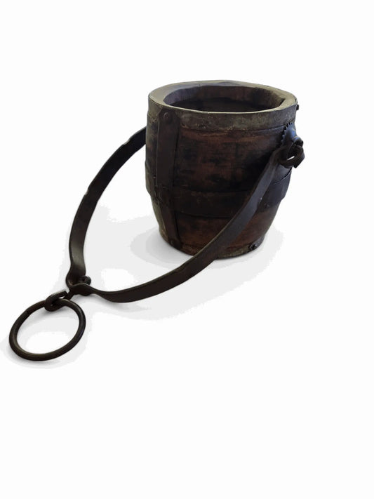 Vintage wood and iron Indian milk jug Medium Home Crush