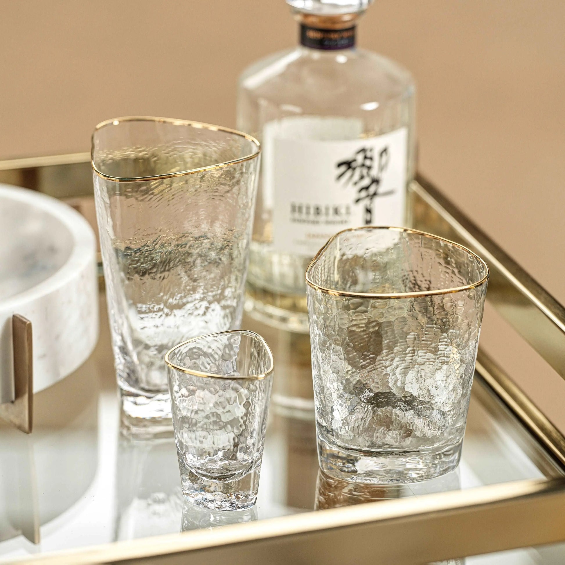 Aperitivo Triangular Double Old Fashioned Glass- Clear and Gold Rim
