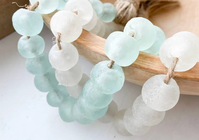 Glass Garland Aqua Blue Sea Glass: Jute Tassel Simply Styled Art