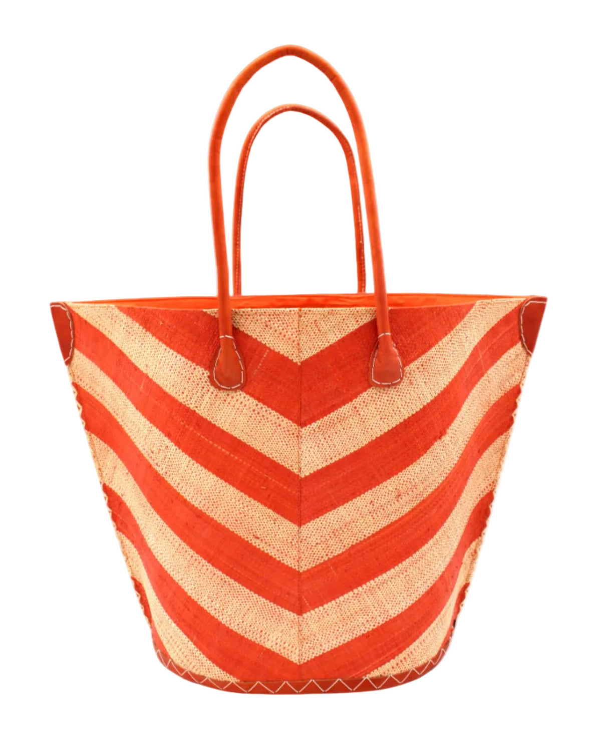 Santa Cruz Wide Stripe Chevron Large Raffia Straw Tote Bag