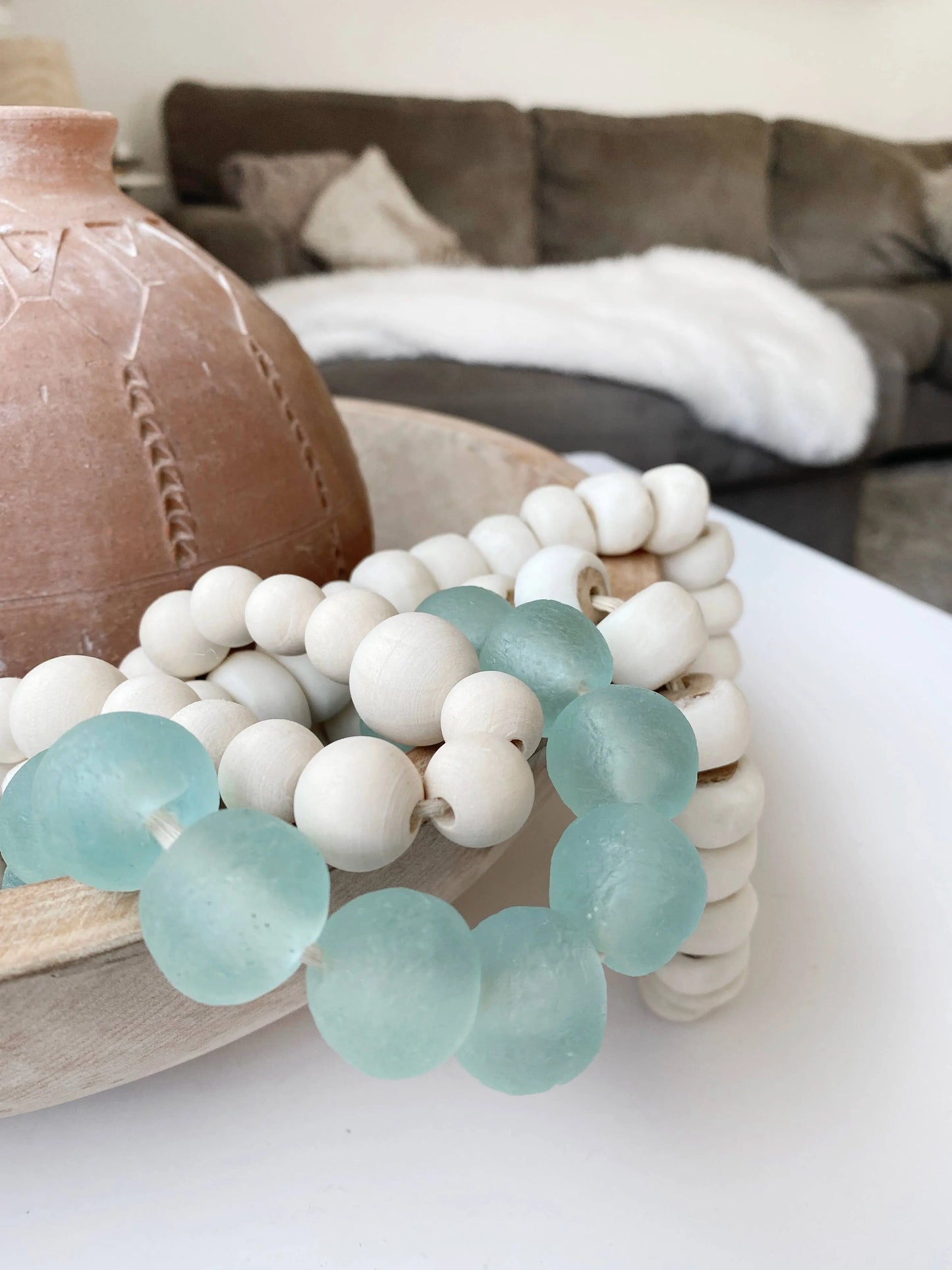 Glass Garland Aqua Blue Sea Glass: Jute Tassel Simply Styled Art