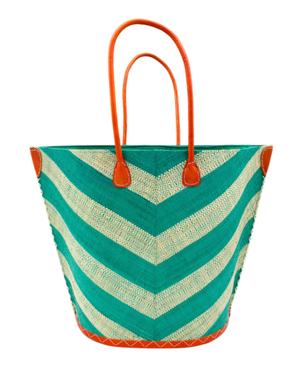 Santa Cruz Wide Stripe Chevron Large Raffia Straw Tote Bag