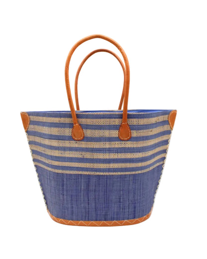 Santa Cruz Two Tone Wide Stripe Small Raffia Straw Tote Bag