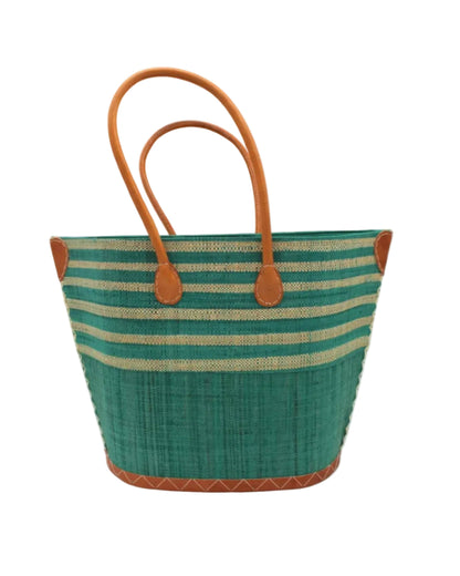 Santa Cruz Two Tone Wide Stripe Small Raffia Straw Tote Bag