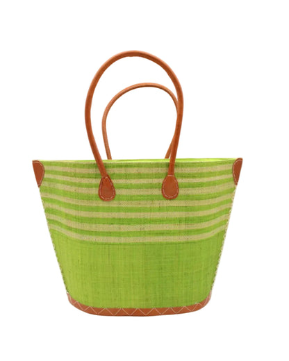 Santa Cruz Two Tone Wide Stripe Small Raffia Straw Tote Bag
