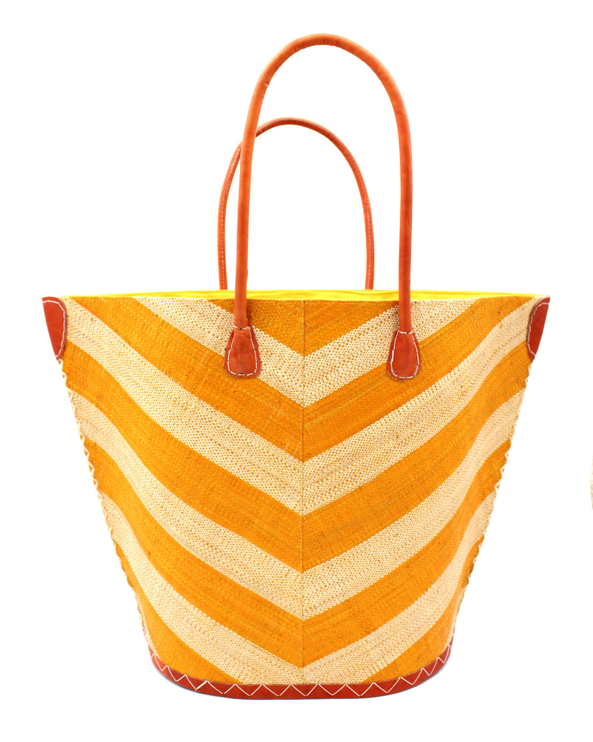 Santa Cruz Wide Stripe Chevron Large Raffia Straw Tote Bag