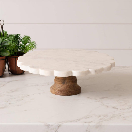 Scalloped Marble Cake Stand (PC) Audrey's Home & Gift