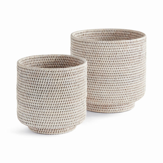 Burma Rattan Cachepots Large, White Napa Home & Garden