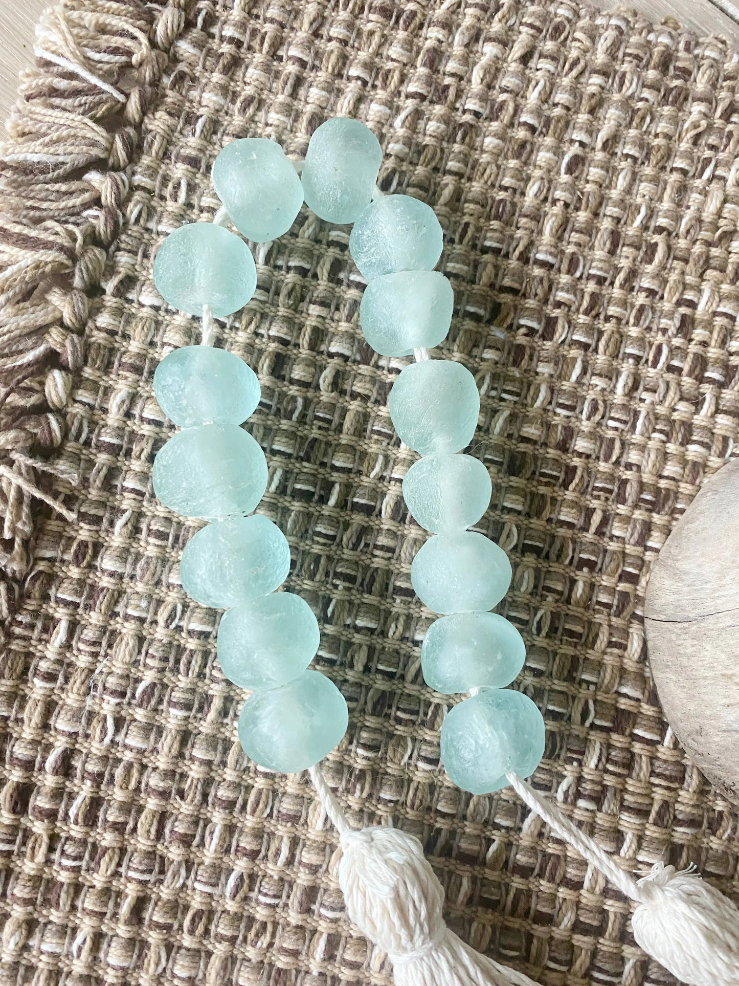 Glass Garland Aqua Blue Sea Glass: Jute Tassel Simply Styled Art