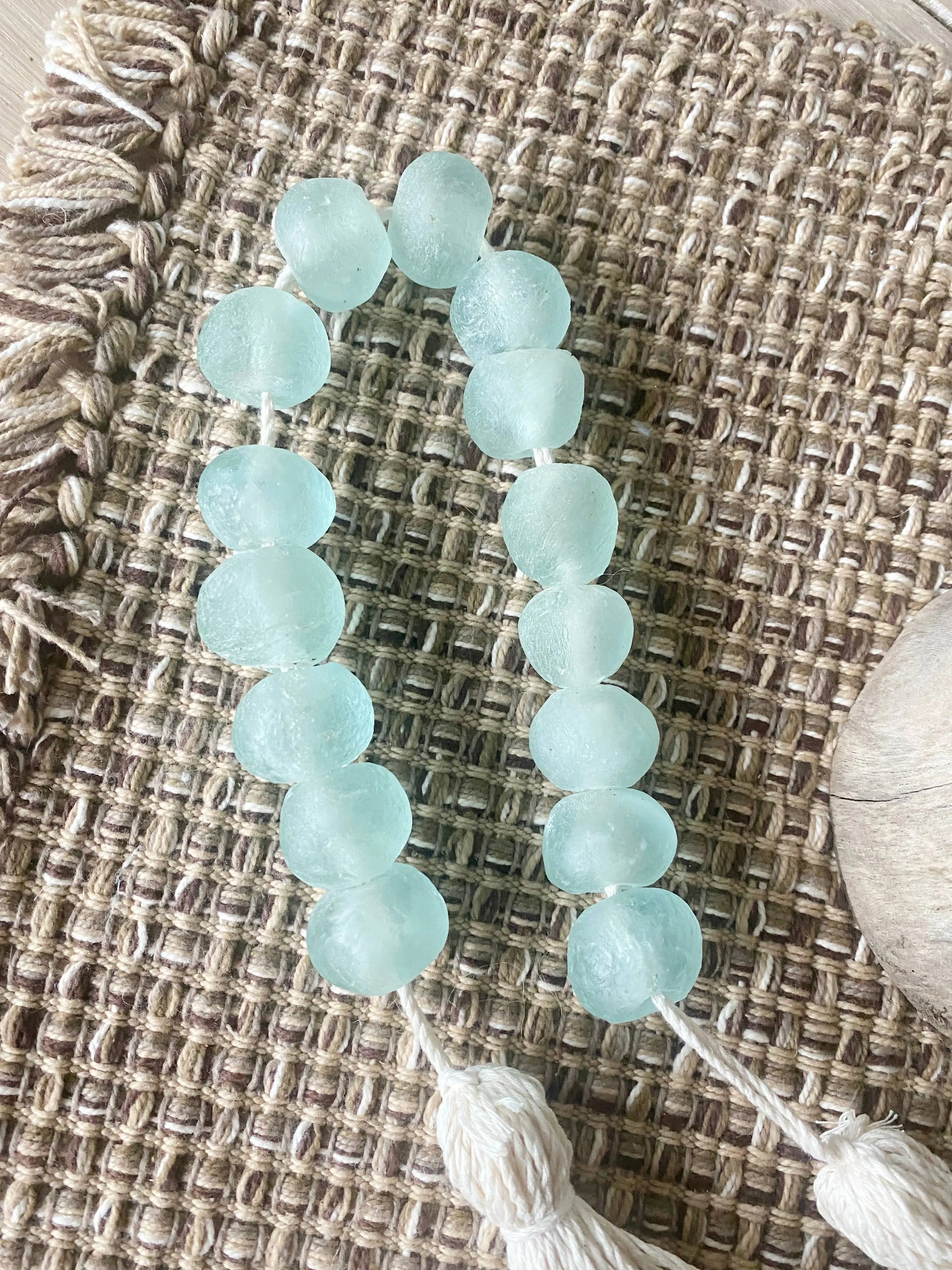 Glass Garland Aqua Blue Sea Glass: Jute Tassel Simply Styled Art