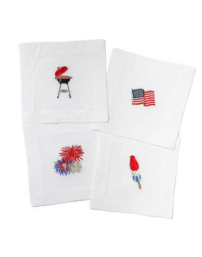 4th of July Embroidered Linen Cocktail Napkins Lettermade