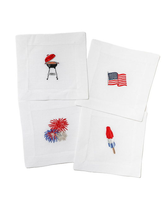 4th of July Embroidered Linen Cocktail Napkins Lettermade