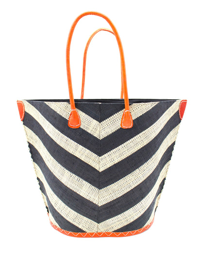 Santa Cruz Wide Stripe Chevron Large Raffia Straw Tote Bag