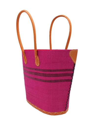 Marina Racing Stripe Small Raffia Straw Tote Bag
