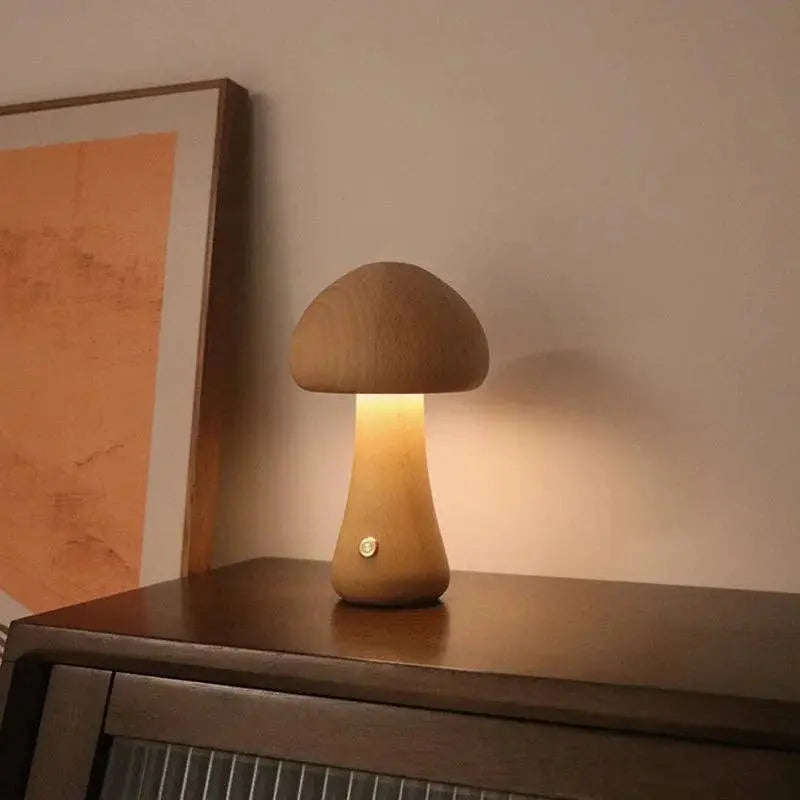 Wooden Mushroom Lamps | Touch Control Lamp | Rechargeable Kiyo Home