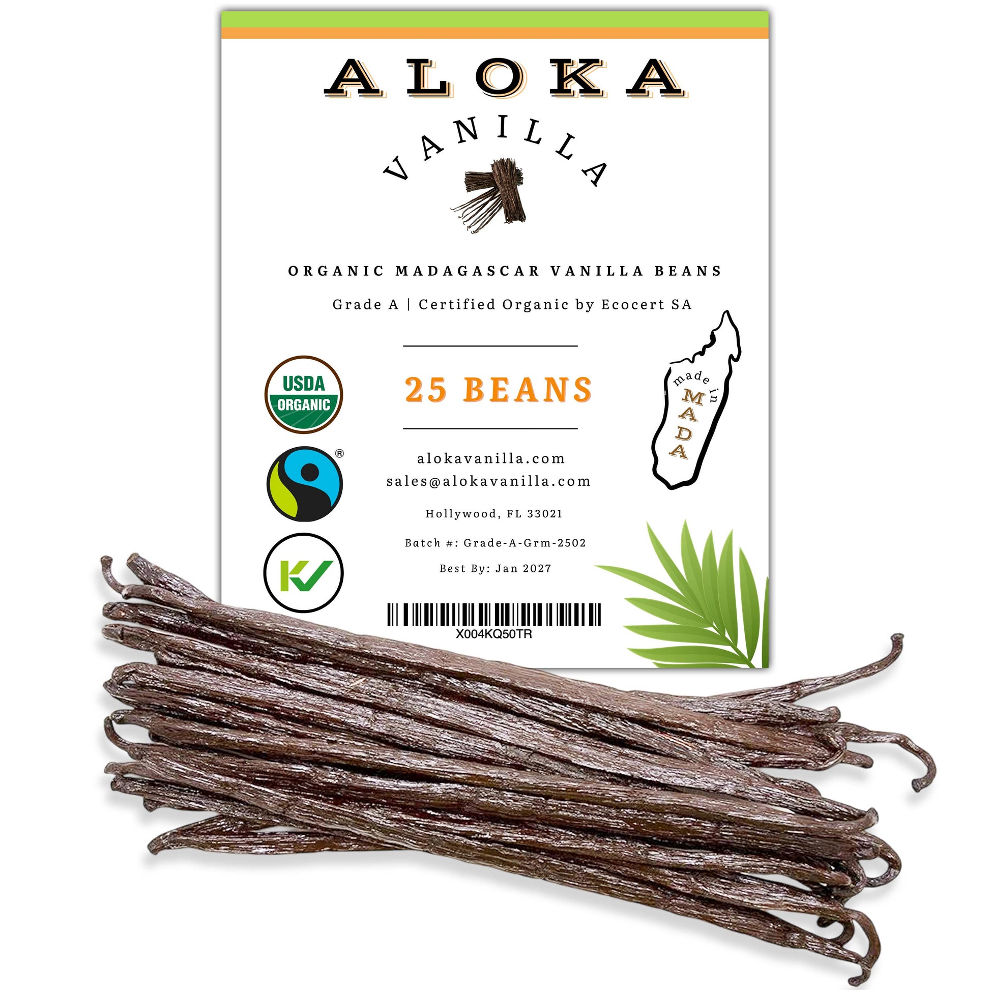 25 Organic Madagascar Vanilla Beans | Grade A Bourbon Aloka Vanilla LLC