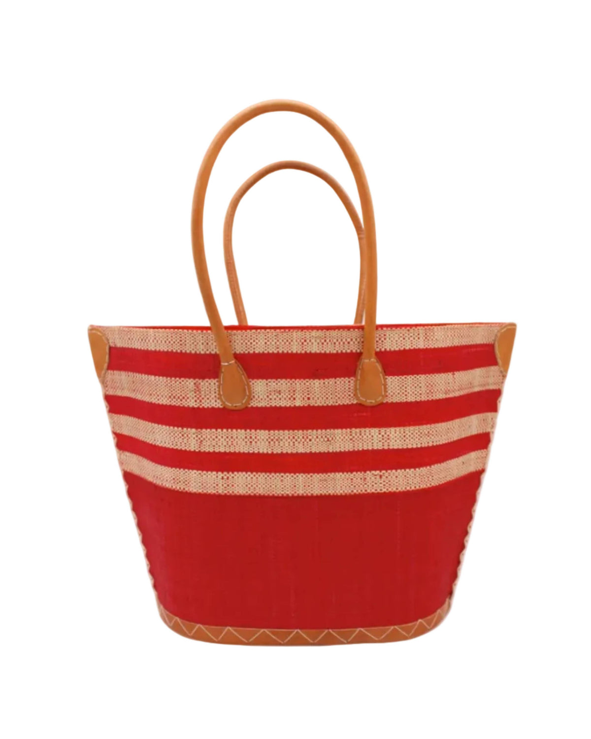 Santa Cruz Two Tone Wide Stripe Small Raffia Straw Tote Bag