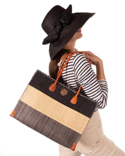 Zafran 3 Tone Color Block Raffia Straw Beach Bag - 3 Sizes