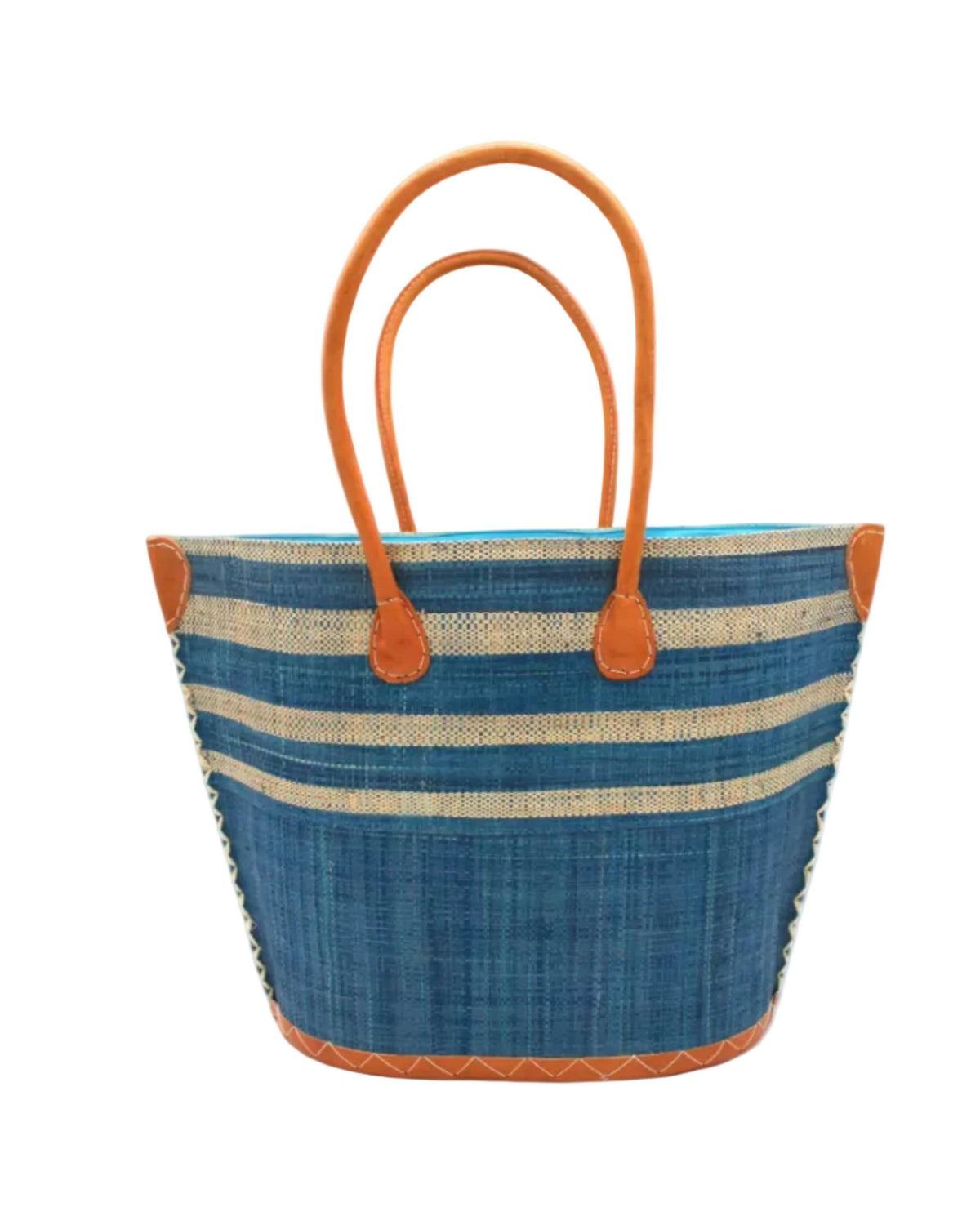 Santa Cruz Two Tone Wide Stripe Small Raffia Straw Tote Bag