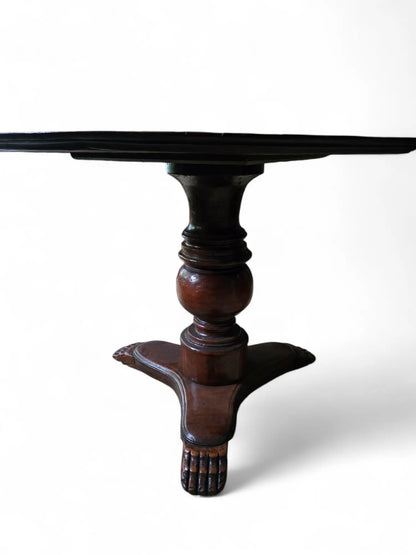 Antique Italian Round Walnut Pedestal Table with carved feet Home Crush