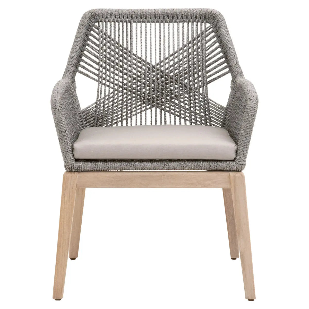 Loom Outdoor Arm Chair in Platinum Rope, Smoke Gray, Gray Teak Home Crush