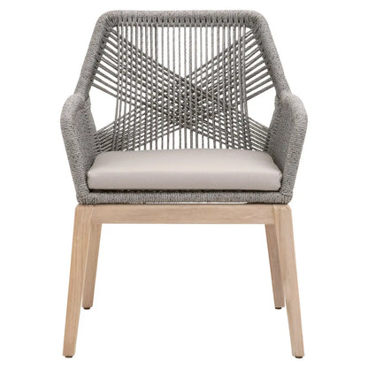 Loom Outdoor Arm Chair in Platinum Rope, Smoke Gray, Gray Teak Home Crush