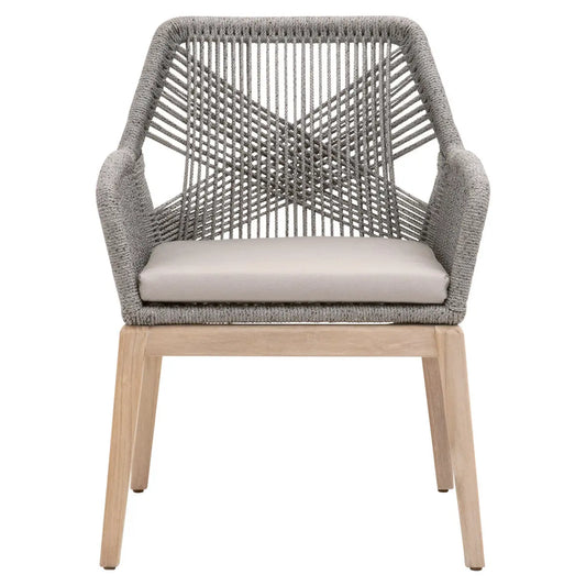 Loom Outdoor Arm Chair in Platinum Rope, Smoke Gray, Gray Teak Home Crush