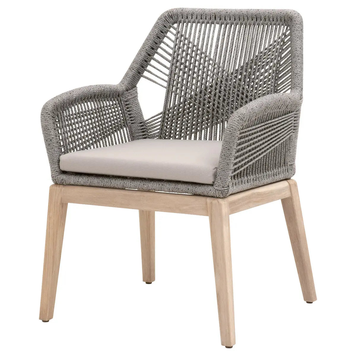 Loom Outdoor Arm Chair in Platinum Rope, Smoke Gray, Gray Teak Home Crush