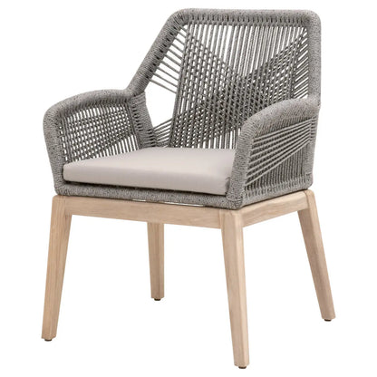 Loom Outdoor Arm Chair in Platinum Rope, Smoke Gray, Gray Teak Home Crush