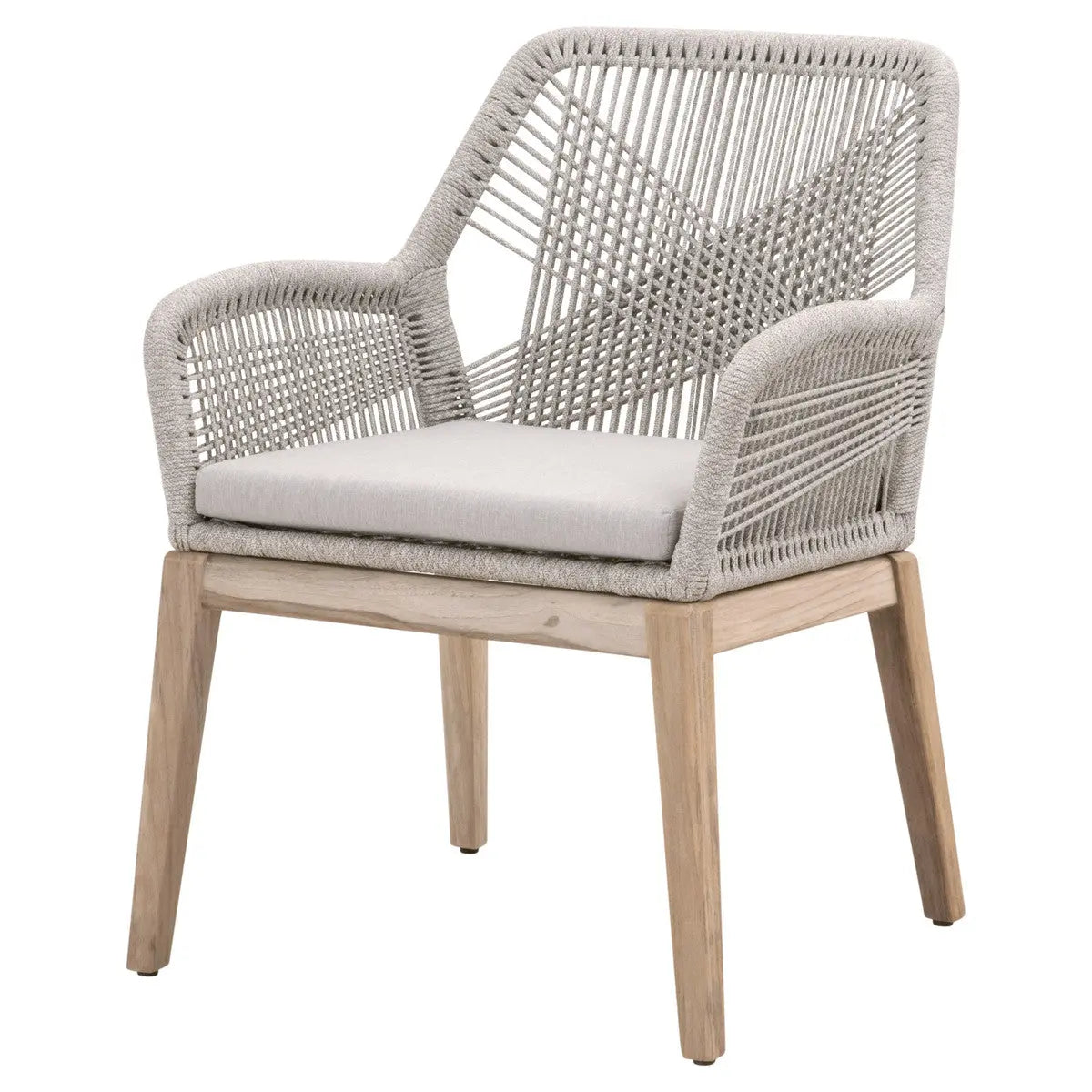 Loom Outdoor Arm Chair in Taupe & White Flat Rope, Pumice, Gray Teak Home Crush