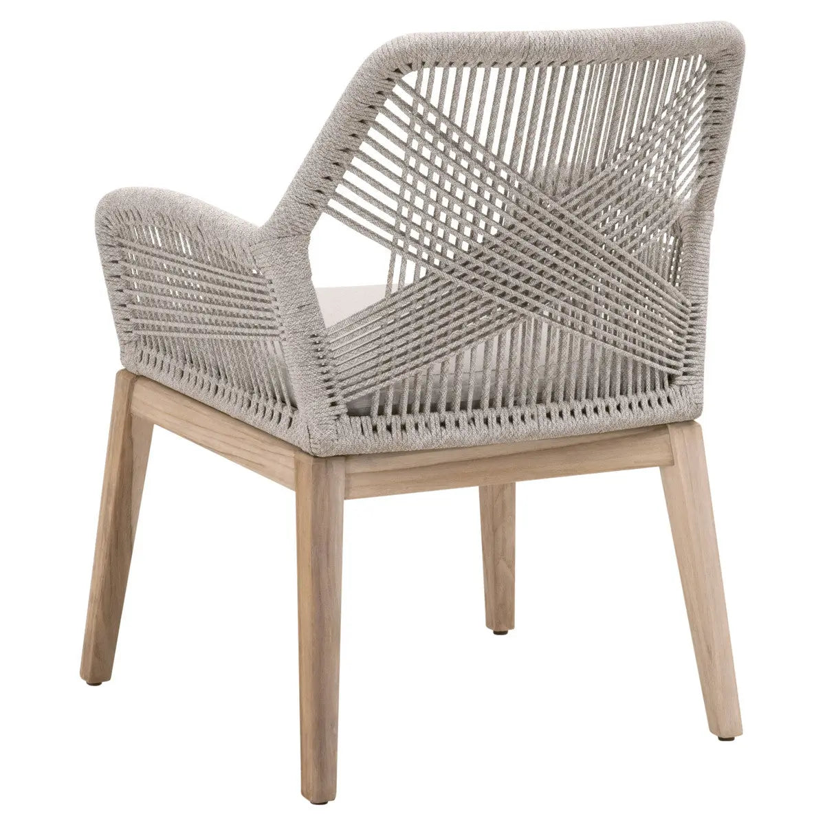 Loom Outdoor Arm Chair in Taupe & White Flat Rope, Pumice, Gray Teak Home Crush