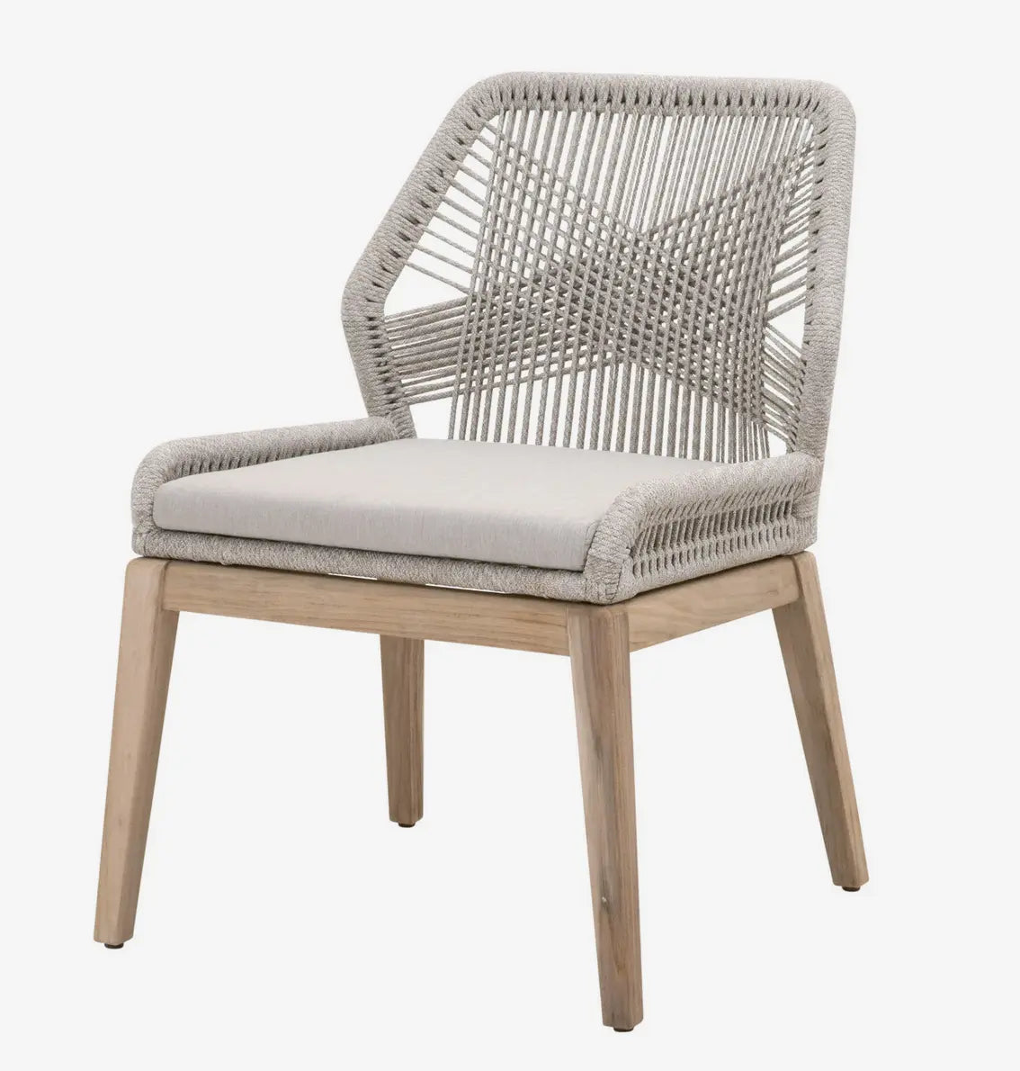 Loom Outdoor Dining Chair in Taupe & White Flat Rope, Pumice, Gray Teak Home Crush