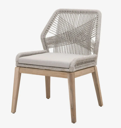 Loom Outdoor Dining Chair in Taupe & White Flat Rope, Pumice, Gray Teak Home Crush