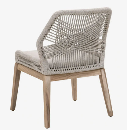Loom Outdoor Dining Chair in Taupe & White Flat Rope, Pumice, Gray Teak Home Crush
