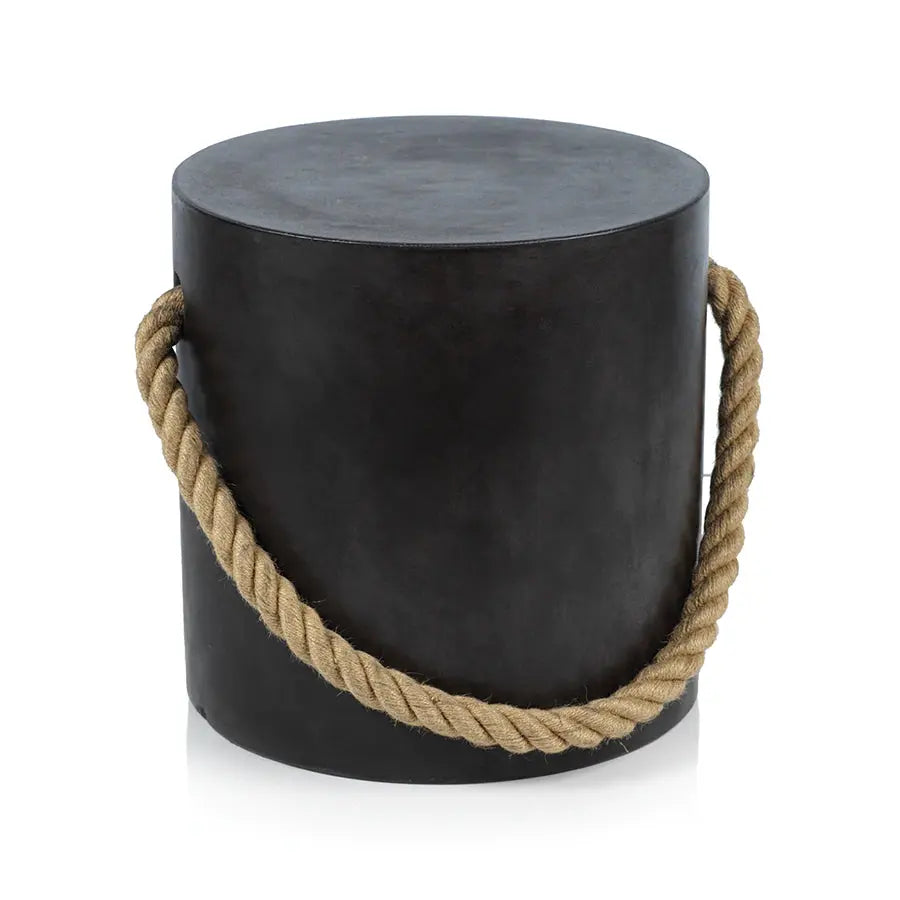 Marina Concrete Stool with Rope Accent Black & White Home Crush